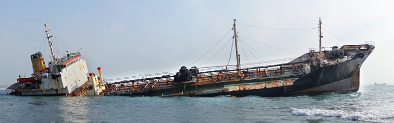 Grounded ship in sea